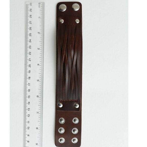 Boho Braided Leather Wide Wrap Adjustable Snap Cuff Bracelet Brown - Picture 4 of 4